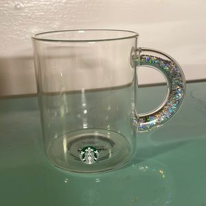 Starbucks Confetti Glitter Glass Mug Handle Silver 2019 Holiday Glass Christmas